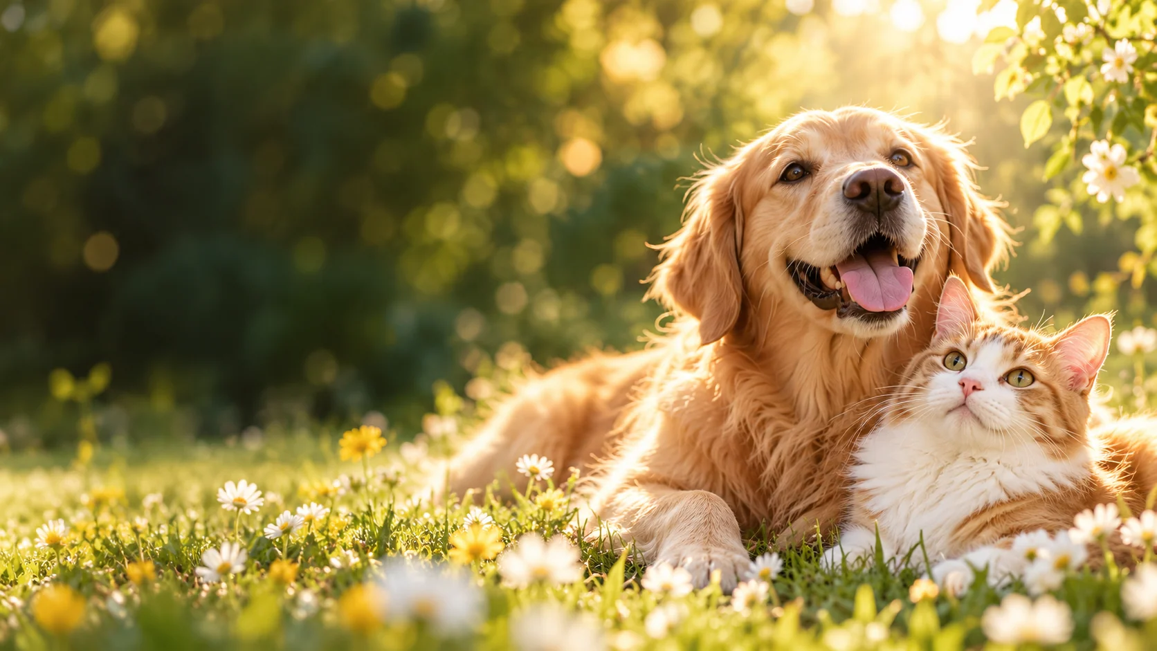宠物狗和猫咪温暖相伴